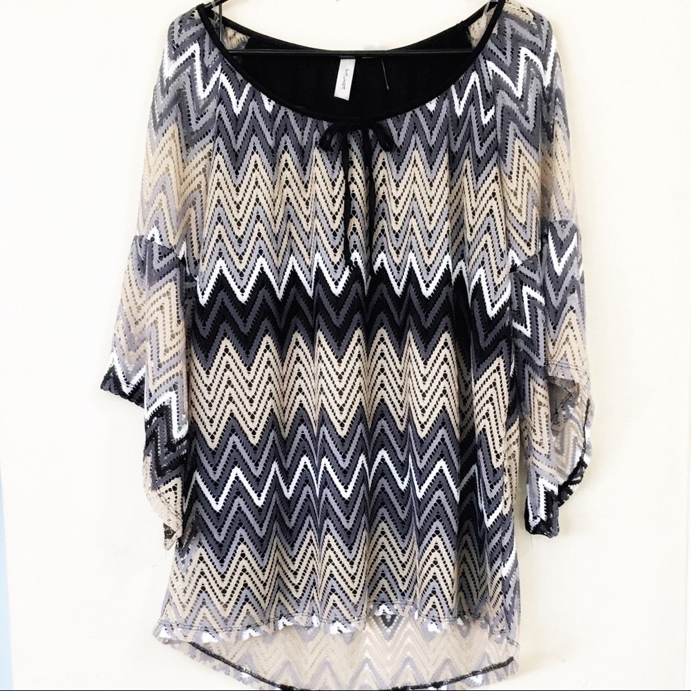 🔸Tacera Lace Top chevron design Plus Sz 1X EUC